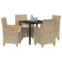Conjunto de Comedor de Jardín 5 pcs Beige ratán sintético