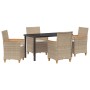 Conjunto de Comedor de Jardín 5 pcs Beige ratán sintético