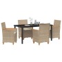 Conjunto de Comedor de Jardín 5 pcs Beige ratán sintético