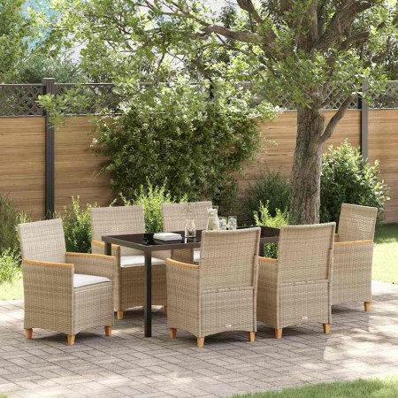Conjunto de Comedor de Jardín 7 pcs Beige ratán sintético