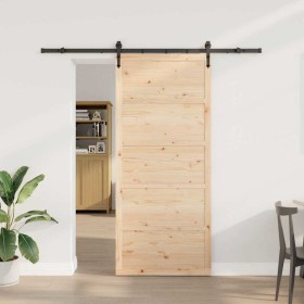 Puerta deslizante Marrón 100 x 208 cm Madera maciza de pino