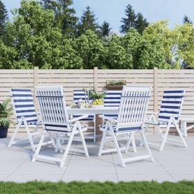 Cojines de silla de respaldo alto 6 uds tela rayas azul&blanco Cojines de silla de respaldo alto 6 uds tela rayas azul&blanco