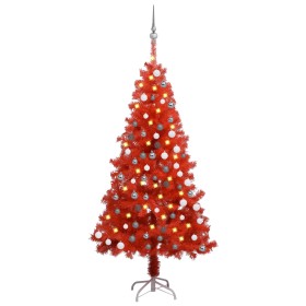 Árbol de Navidad artificial con LEDs y bolas PVC rojo 120 cm