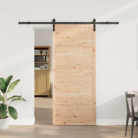 Puerta deslizante Marrón 100 x 208 cm Madera maciza de pino