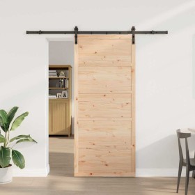 Puerta deslizante Marrón 80 x 208 cm Madera maciza de pino