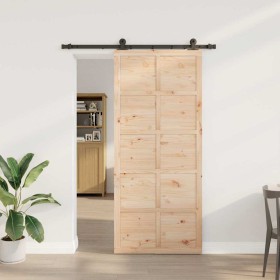 Puerta deslizante Marrón 80 x 208 cm Madera maciza de pino