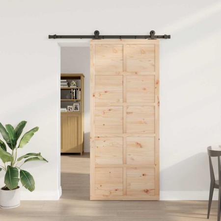 Puerta deslizante Marrón 80 x 208 cm Madera maciza de pino