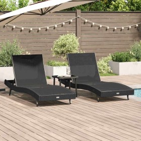 Tumbonas 3 pcs Negro 40 x 40 x 40.5 cm ratán sintético