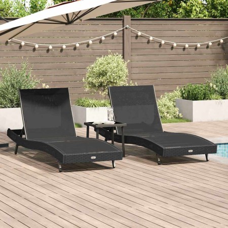 Tumbonas 3 pcs Negro 40 x 40 x 40.5 cm ratán sintético