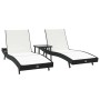 Tumbonas 3 pcs Negro y Blanco 40 x 40 x 40.5 cm ratán sintético