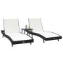 Tumbonas 3 pcs Negro y Blanco 40 x 40 x 40.5 cm ratán sintético