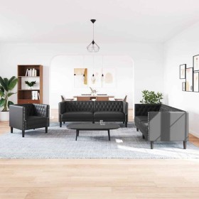 Juego de Sofá 3 pcs Negro 194 x 74.5 x 70.5 cm Cuero sintético