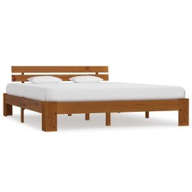 Estructura cama con cabecero madera pino marrón miel 160x200 cm Estructura cama con cabecero madera pino marrón miel 160x200 cm