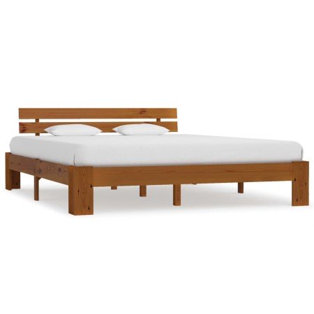 Estructura cama con cabecero madera pino marrón miel 160x200 cm