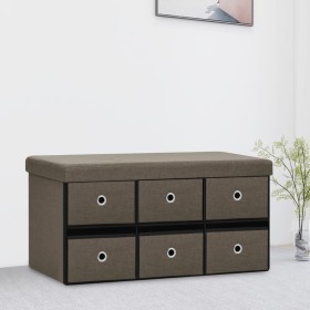 Banco de almacenaje plegable lino sintético marrón 76x38x38 cm