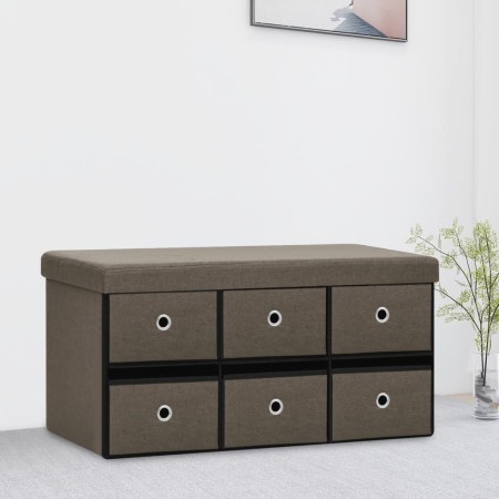 Banco de almacenaje plegable lino sintético marrón 76x38x38 cm