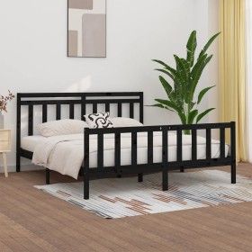 Bettrahmen aus massivem schwarzem Kiefernholz, 200 x 200 cm von vidaXL, Betten und Lattenroste - Ref: Foro24-3107052, Preis: ...