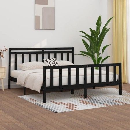 Estructura de cama de madera maciza de pino negra 200x200 cm de vidaXL, Camas y somieres - Ref: Foro24-3107052, Precio: 206,4...