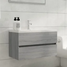 Badezimmerschrank aus grauem Sonoma-Sperrholz mit Waschbecken von vidaXL, Badezimmerwaschtische - Ref: Foro24-3120346, Preis:...
