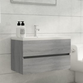 Mueble de baño con lavabo madera contrachapada gris Sonoma