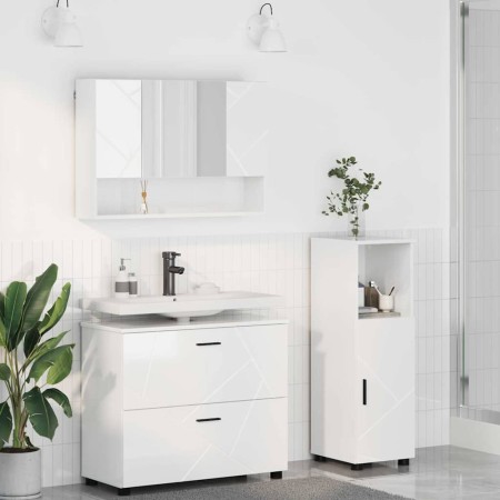 Juego de muebles de baño con cajón 3 pcs Blanco brillante