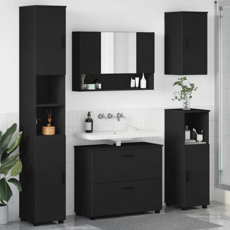 Juego de muebles de baño con cajón 5 pcs Negro 30 x 35 x 192 cm