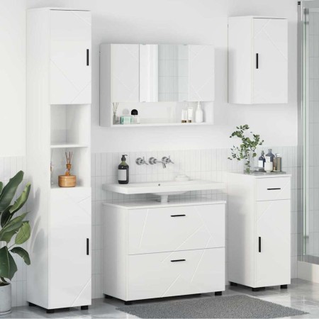 Juego de muebles de baño con cajón 5 pcs Blanco brillante