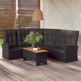 Set de muebles de jardín 2 pzas y cojines ratán sintético negro Set de muebles de jardín 2 pzas y cojines ratán sintético negro
