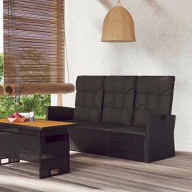Banco jardín reclinable y cojines ratán sintético negro 173 cm Banco jardín reclinable y cojines ratán sintético negro 173 cm