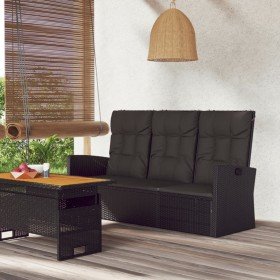 Banco jardín reclinable y cojines ratán sintético negro 173 cm Banco jardín reclinable y cojines ratán sintético negro 173 cm