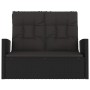 Banco jardín reclinable y cojines ratán sintético negro 118 cm