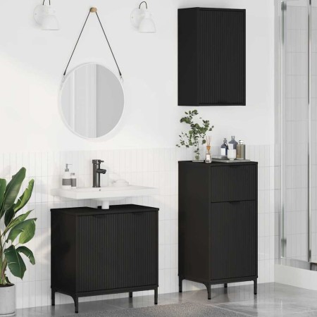 Juego de muebles de baño Cuadros 3 pcs Negro 39.5 x 36 x 88 cm