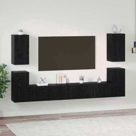Conjunto de mueble de TV 7 pcs Roble negro 60 x 30 x 30 cm