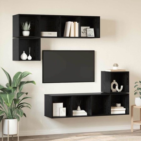 Conjunto de mueble de TV 4 pcs Roble negro 37 x 37 x 142.5 cm