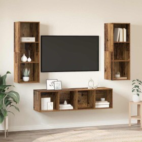 Juego de muebles de TV 3 pcs Madera vieja 37 x 37 x 142.5 cm