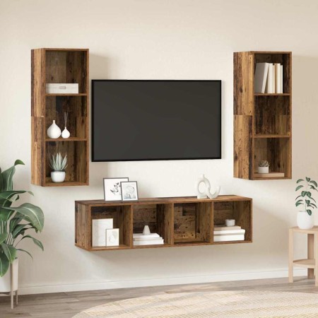 Juego de muebles de TV 3 pcs Madera vieja 37 x 37 x 142.5 cm