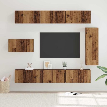 Conjunto de mueble de TV 8 pcs Madera vieja 30.5 x 30 x 90 cm