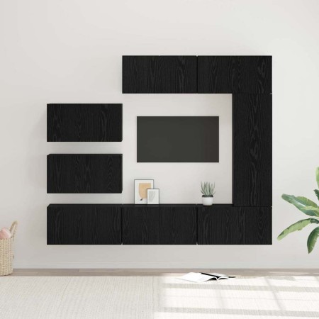 Conjunto de mueble de TV 8 pcs Roble negro 30.5 x 30 x 90 cm