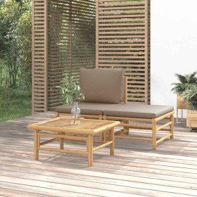 Set de muebles de jardín 3 piezas bambú y cojines gris taupe Set de muebles de jardín 3 piezas bambú y cojines gris taupe