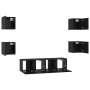 Conjunto de mueble de TV Montaje en la pared 6 pcs Roble negro