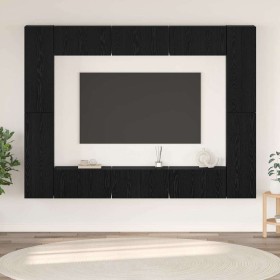 Conjunto de mueble de TV Montaje en la pared 10 pcs Roble negro