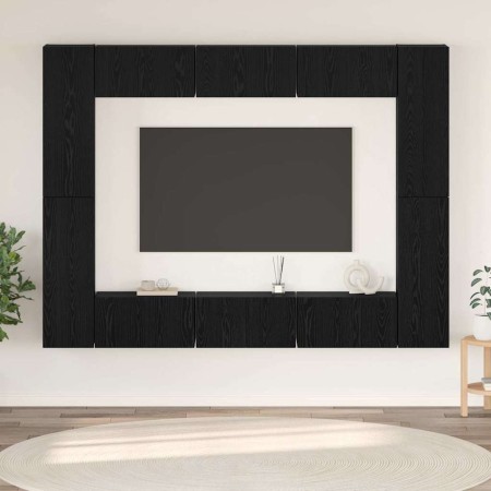 Conjunto de mueble de TV Montaje en la pared 10 pcs Roble negro