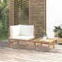 Set de muebles de jardín 2 piezas bambú y cojines blanco crema en Sofás modulares de exterior | Comprar online en Foro24