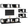 Conjunto de mueble de TV Montaje en la pared 6 pcs Roble Negro
