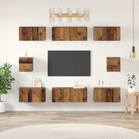 Juego de muebles de TV 8 pcs Madera vieja Madera contrachapada