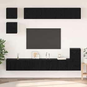 Conjunto de mueble de TV 8 pcs Roble Negro Madera contrachapada