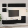 Conjunto de mueble de TV 8 pcs Roble Negro Madera contrachapada