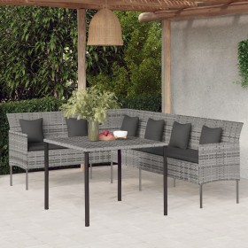 Juego de comedor jardín 2 pzas con cojines ratán sintético gris