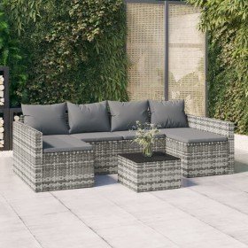 Set de muebles de jardín 2 pzas cojines ratán sintético gris Set de muebles de jardín 2 pzas cojines ratán sintético gris