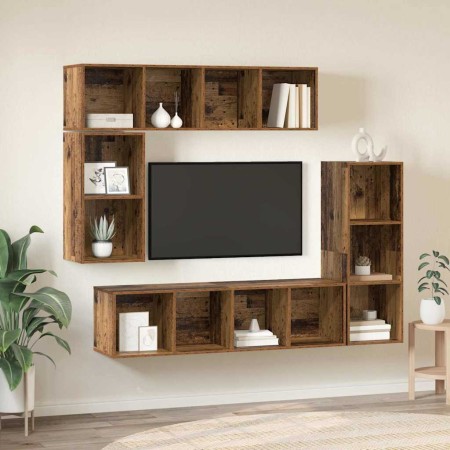 Conjunto de mueble de TV 4 pcs Madera vieja 37 x 37 x 142.5 cm